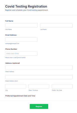 Covid Testing Registration Form Template