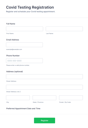 Covid Testing Registration Form Template