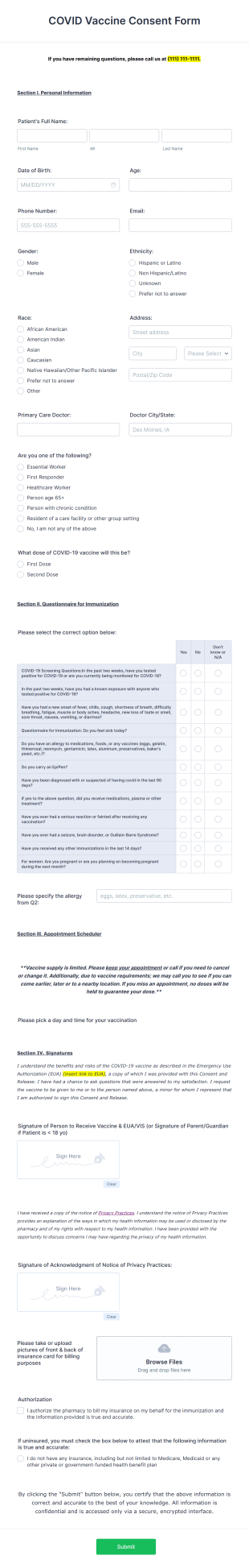 COVID Vaccine Consent Form Template