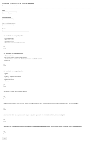 COVID19 Questionario Di Autovalutazione