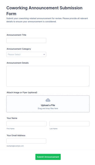 Coworking Announcement Submission Form Template