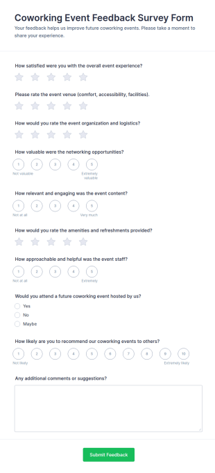 Coworking Event Feedback Survey Form Template