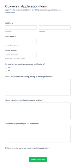 Coxswain Application Form Template