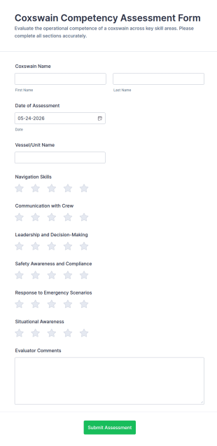 Coxswain Competency Assessment Form Template
