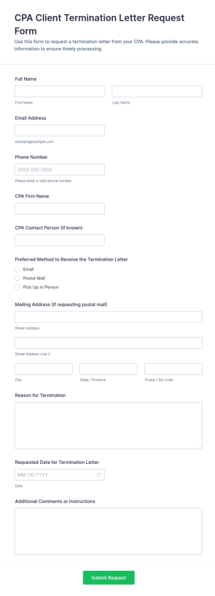 CPA Client Termination Letter Request Form Template