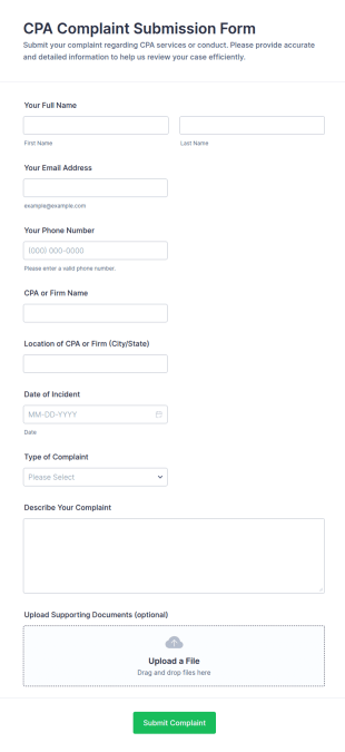CPA Complaint Submission Form Template