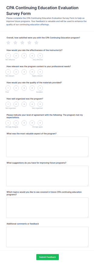 CPA Continuing Education Evaluation Survey Form Template
