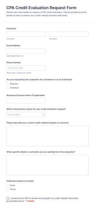 CPA Credit Evaluation Request Form Template