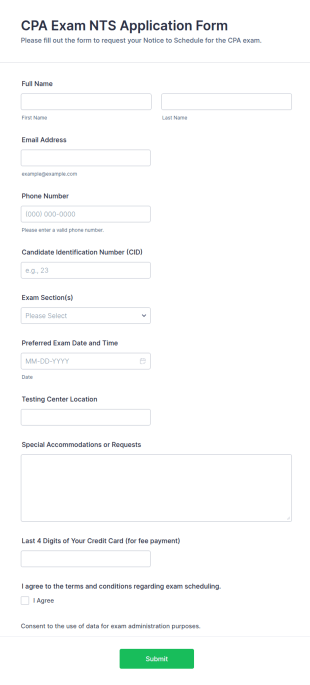 CPA Exam NTS Application Form Template