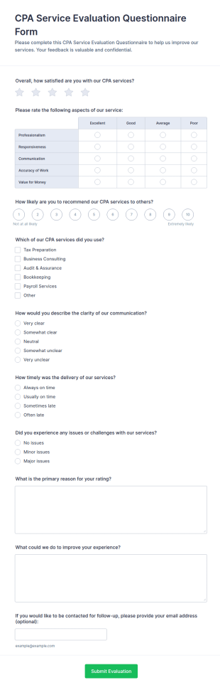 CPA Service Evaluation Questionnaire Form Template