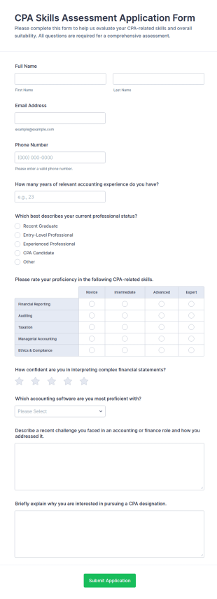 CPA Skills Assessment Application Form Template