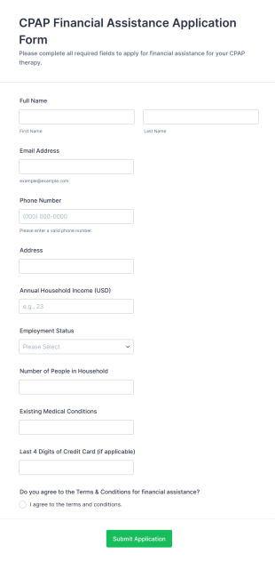 CPAP Financial Assistance Application Form Template