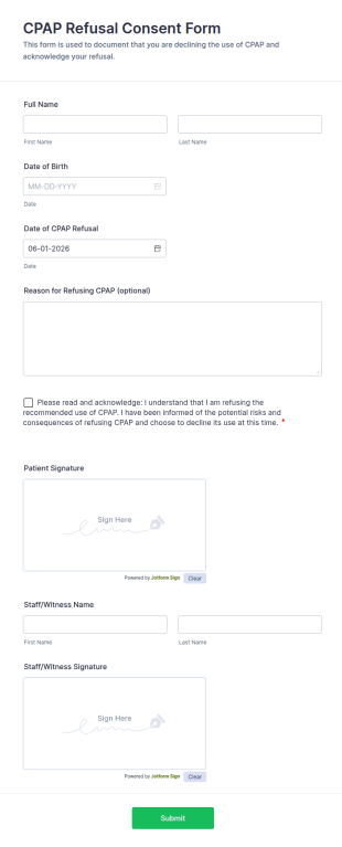 CPAP Refusal Consent Form Template