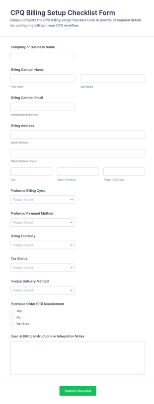 CPQ Billing Setup Checklist Form Template