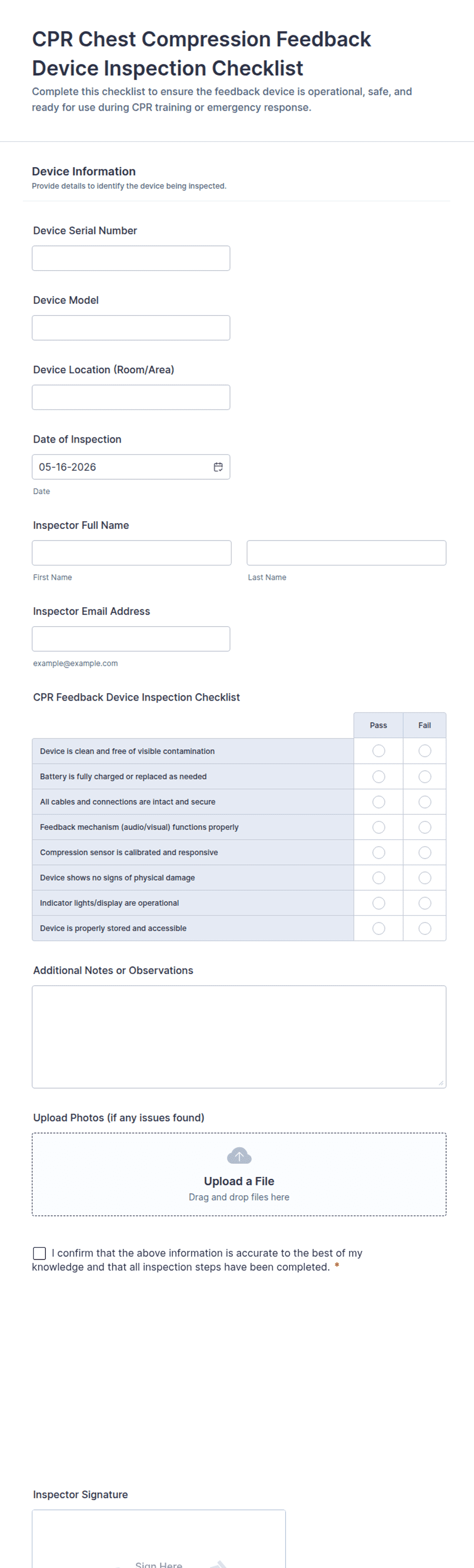 Compression Device Script Form CPR Chest Compression Feedback Device Inspection Checklist Form ...