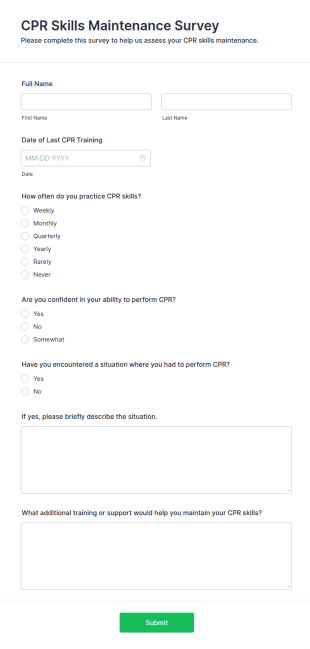 CPR Skills Maintenance Survey Form Template