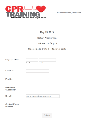 CPR Training Registration Form Template