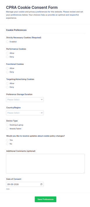 CPRA Cookie Consent Form Template