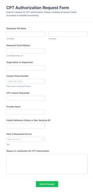 CPT Authorization Request Form Template