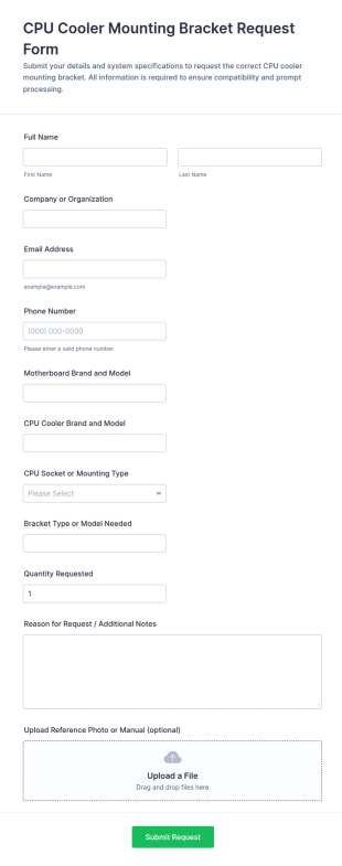 CPU Cooler Mounting Bracket Request Form Template