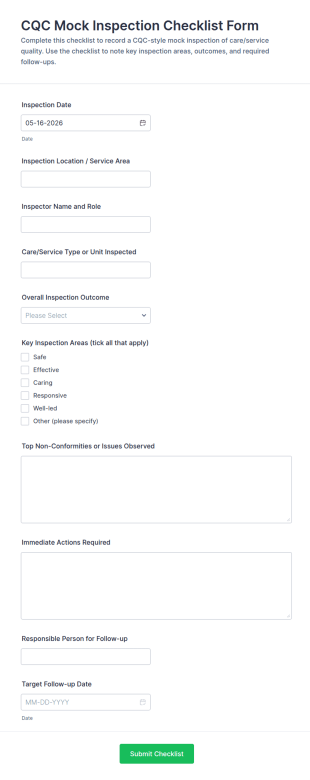 CQC Mock Inspection Checklist Form Template