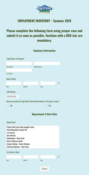 CR Employment Information Form Template