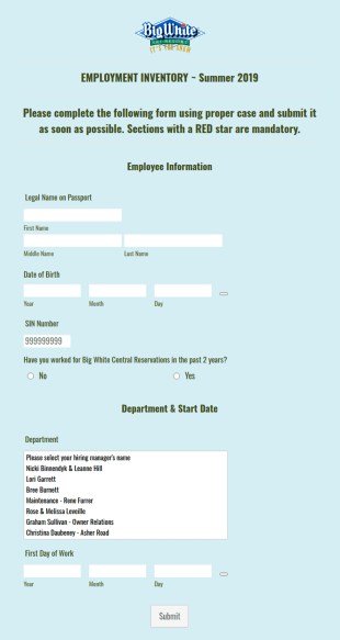 Cr Employment Information Form Template