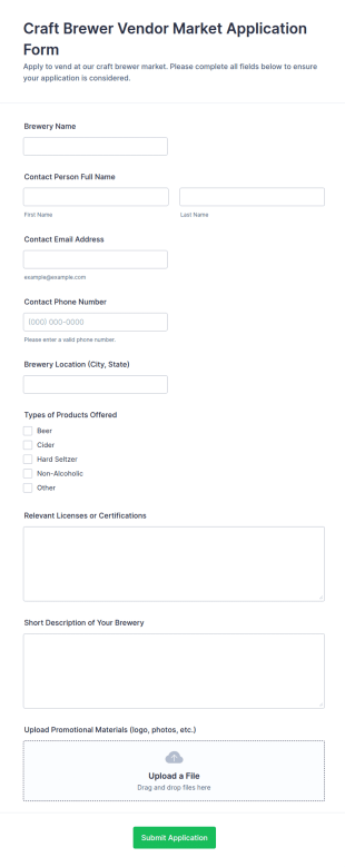 Craft Brewer Vendor Market Application Form Template
