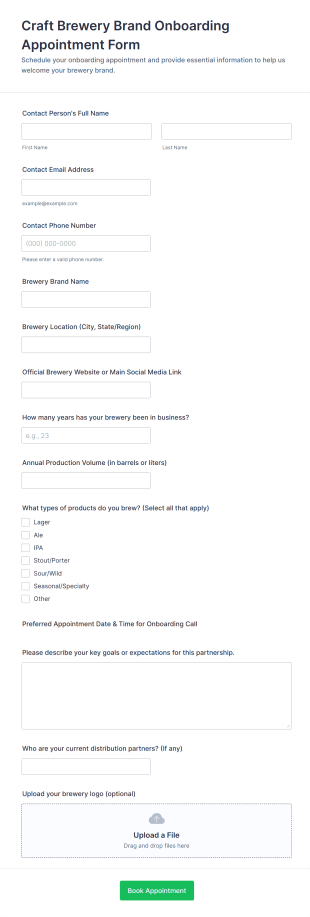 Craft Brewery Brand Onboarding Appointment Form Template