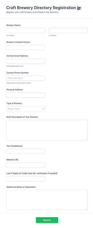 Craft Brewery Directory Registration 🏭 Form Template