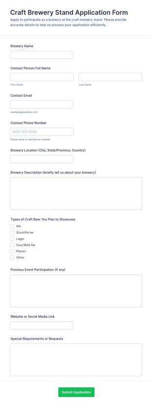 Craft Brewery Stand Application Form Template