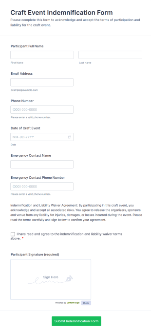 Craft Event Indemnification Form Template