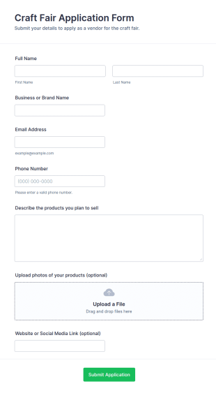 Craft Fair Application Form Template