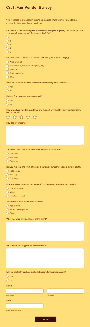 Craft Fair Vendor Survey Form Template