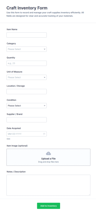 Craft Inventory Form Template
