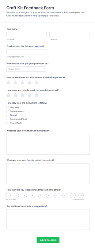 Craft Kit Feedback Form Template