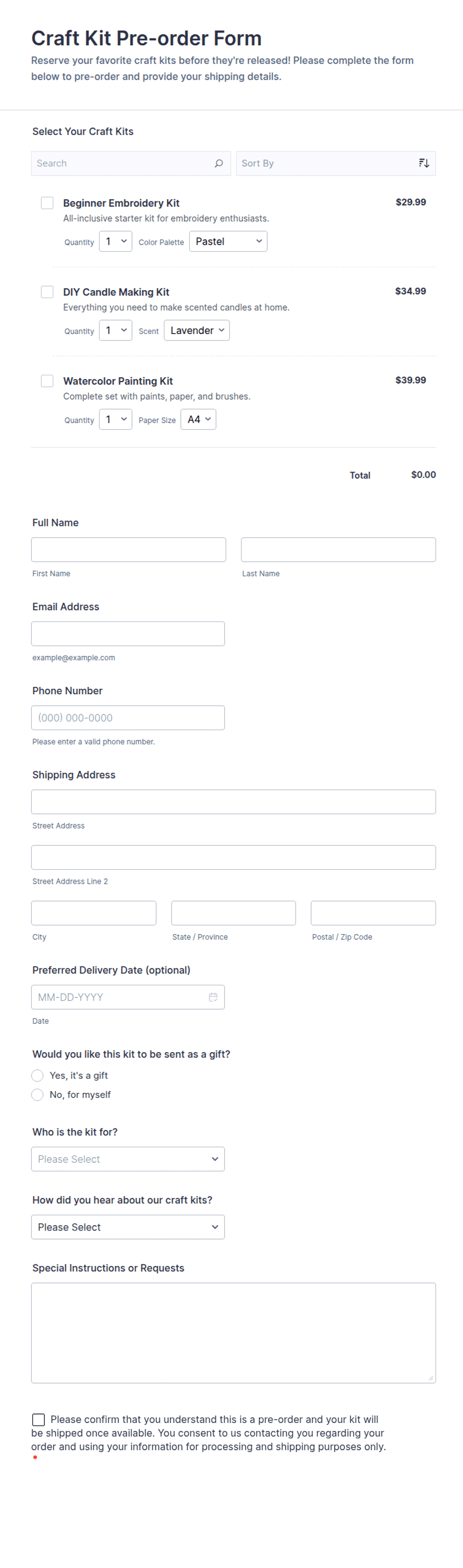 Craft Kit Pre-order Form Template | Jotform