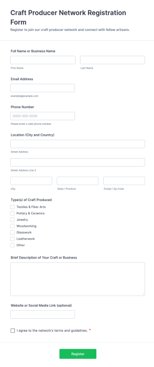 Craft Producer Network Registration Form Template