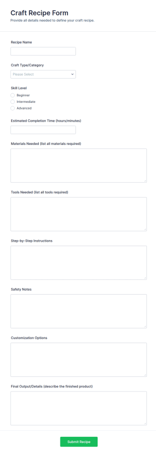 Craft Recipe Form Template