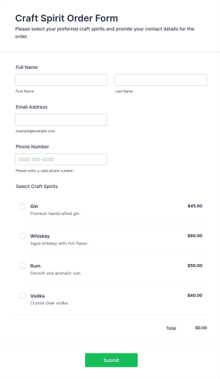 Craft Spirit Order Form Template