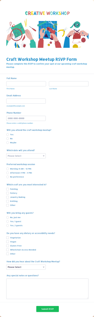 Craft Workshop Meetup RSVP Form Template