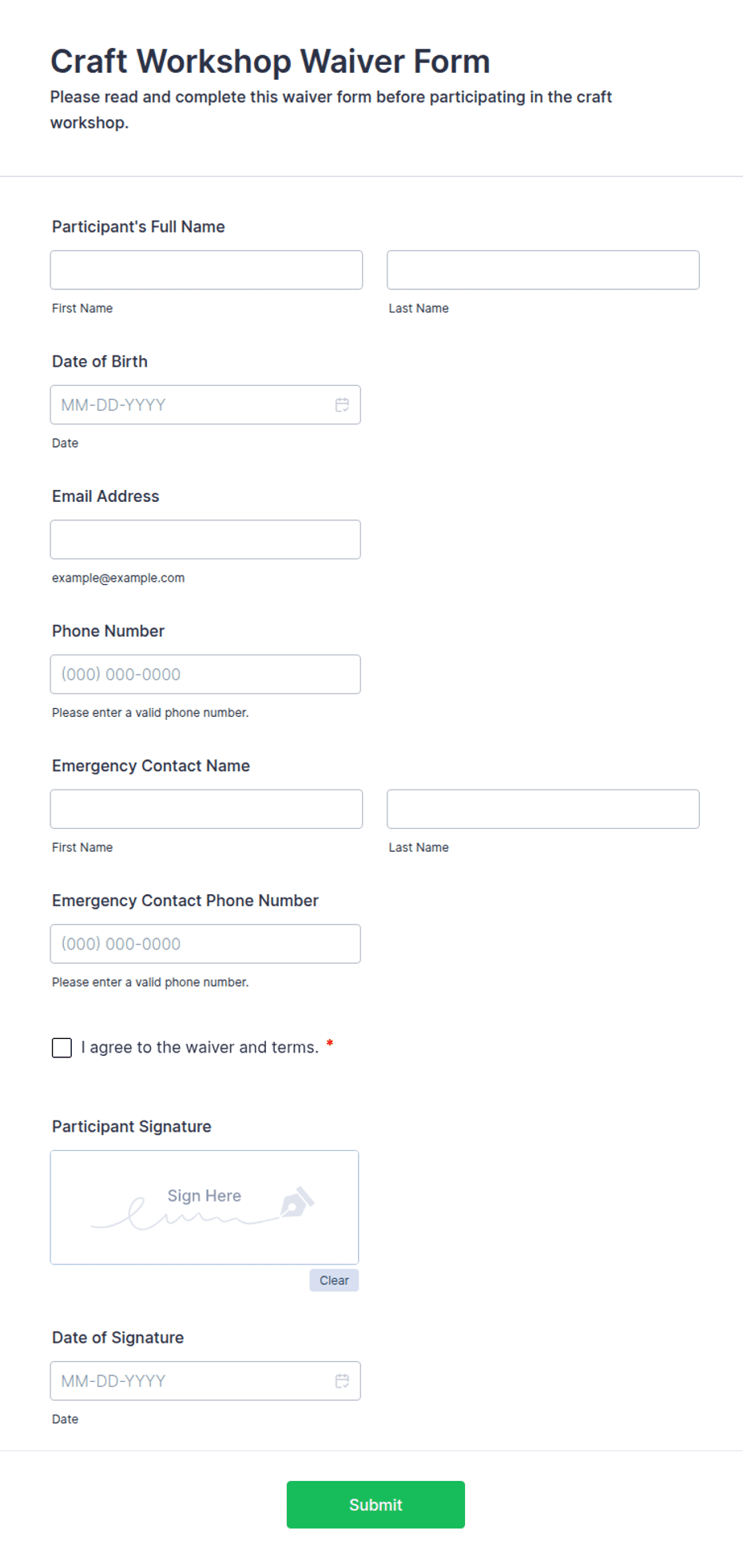 Craft Workshop Waiver Form Template | Jotform