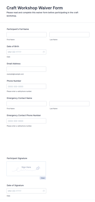 Craft Workshop Waiver Form Template