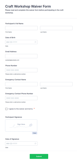 Craft Workshop Waiver Form Template