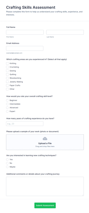 Crafting Skills Assessment Form Template