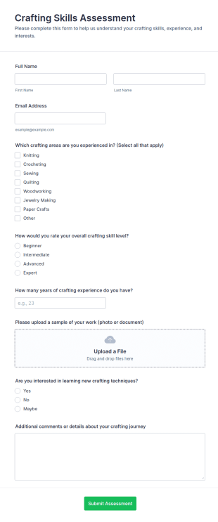 Crafting Skills Assessment Form Template