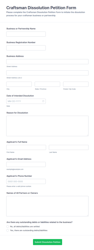 Craftsman Dissolution Petition Form Template