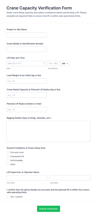 Crane Capacity Verification Form Template