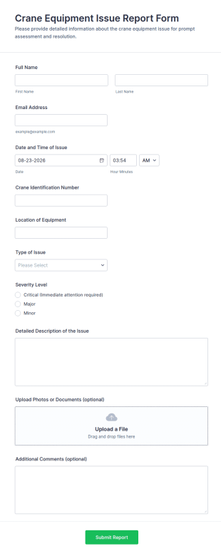Crane Equipment Issue Report Form Template