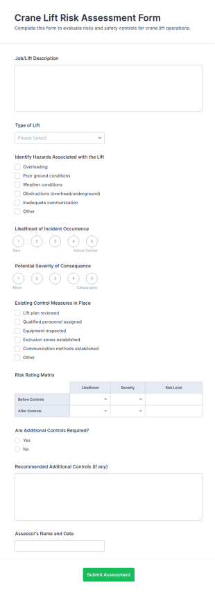 Crane Lift Risk Assessment Form Template